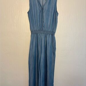 Lands' End Soft Chambray Denim smocked waist wide leg Jumpsuit